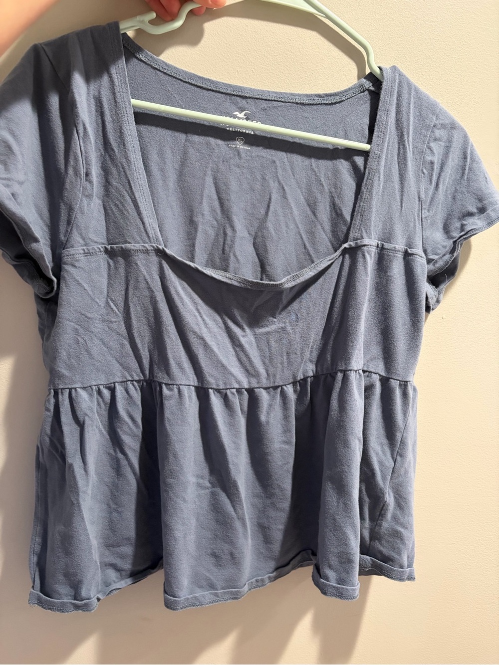 Hollister Dusty Blue Short Sleeve Peplum Top